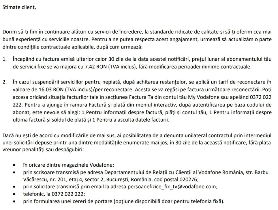 Vodafone scumpeÅte unilateral Åi abonamentele de televiziune, nu doar cele de telefonie mobilÄ