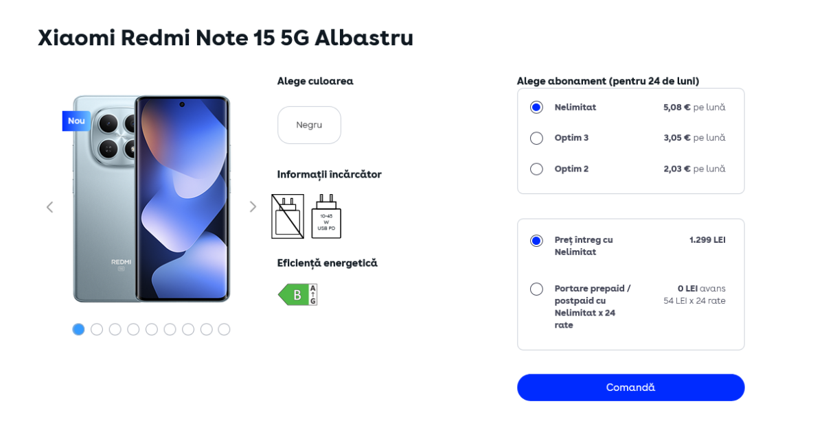 CÃ¢t costÄ noile smartphone-uri din seria Xiaomi Redmi Note 15 (variantele 5G) la Digi Mobil Åi care este sistemul de rate oferit