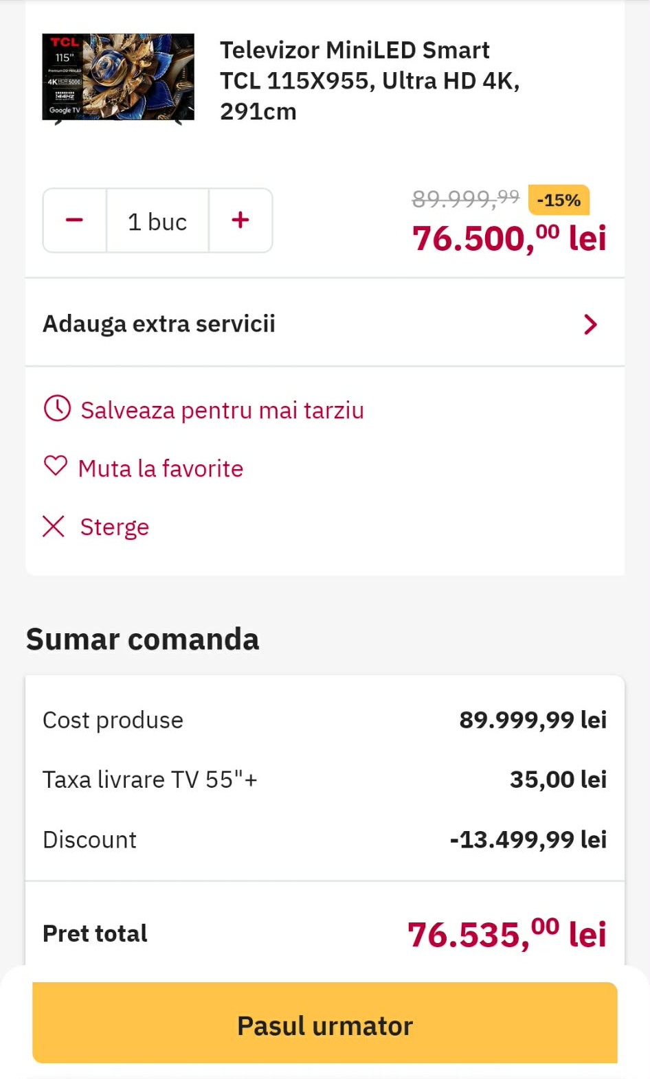 Oferta zilei: cel mai mare televizor QD-Mini LED din lume, TCL 115X955, primeÅte o reducere de 13.499 lei