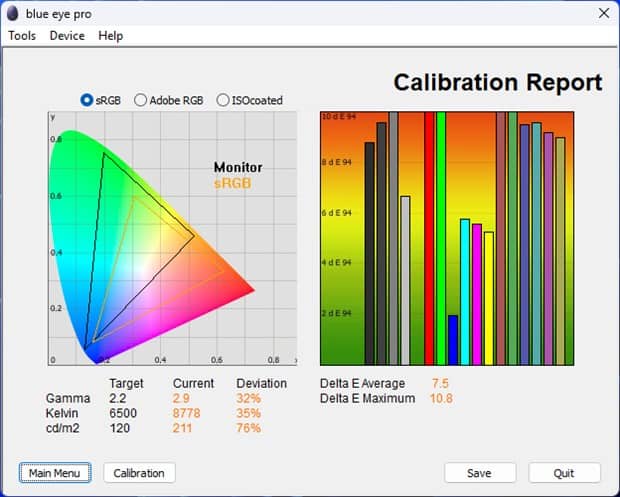 Test culoare mod web monitor ViewSonicVX27G1-2K