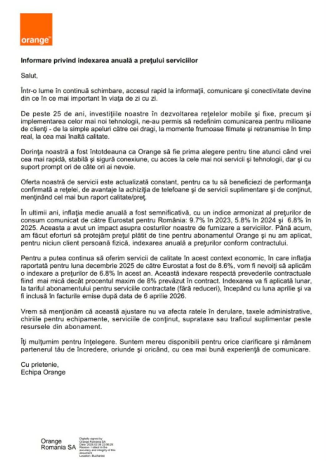 Orange RomÃ¢nia va scumpi abonamentele Ã®ncepÃ¢nd cu data de 6 aprilie (iatÄ cu cÃ¢t Åi de ce)