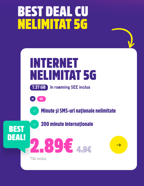 Orange YOXO oferÄ abonamentul Best Deal Nelimitat 5G la doar 2.89 euro / lunÄ, Ã®nsÄ reducerea este o micÄ amÄgire, deoarece este valabilÄ doar Ã®n prima lunÄ de facturare