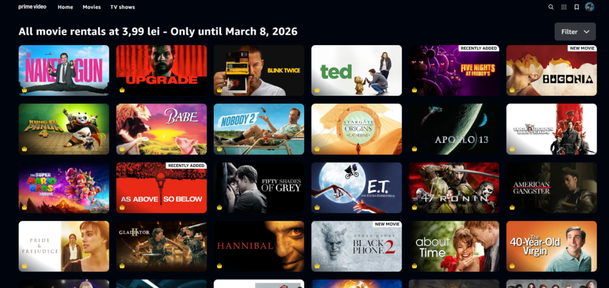 Platforma de streaming video Amazon Prime Video a lansat Ã®n RomÃ¢nia un magazin de unde puteÅ£i Ã®nchiria sau chiar cumpÄra filme noi