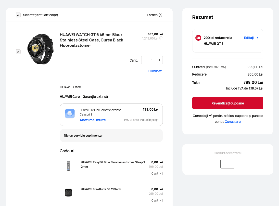 Cum poÅ£i cumpÄra smartwatch-ul Huawei Watch GT 6 cu 799 lei + cÄÅtile wireless Huawei FreeBuds SE 2 Åi o curea Huawei EasyFit cadou?