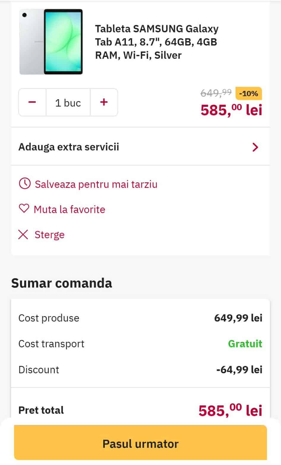 Oferta zilei: tableta Samsung Galaxy A11 cu ecran de 8.7 inci poate fi achiziÅ£ionatÄ la preÅ£uri ce pornesc de la 585 lei, transport gratuit