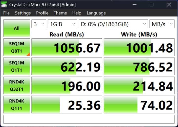 Teste benchmark SSD extern Samsung T7 2TB