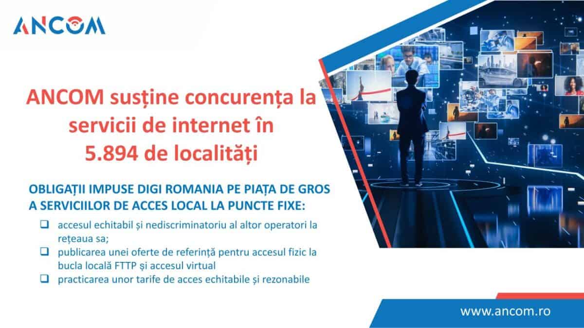 DIGI este obligatÄ de ANCOM sÄ ofere acces concurenÅ£ei (Orange, Vodafone etc.) la reÅ£eaua sa de internet fix din aproape 6000 de localitÄÅ£i (totul este acum reglementat)