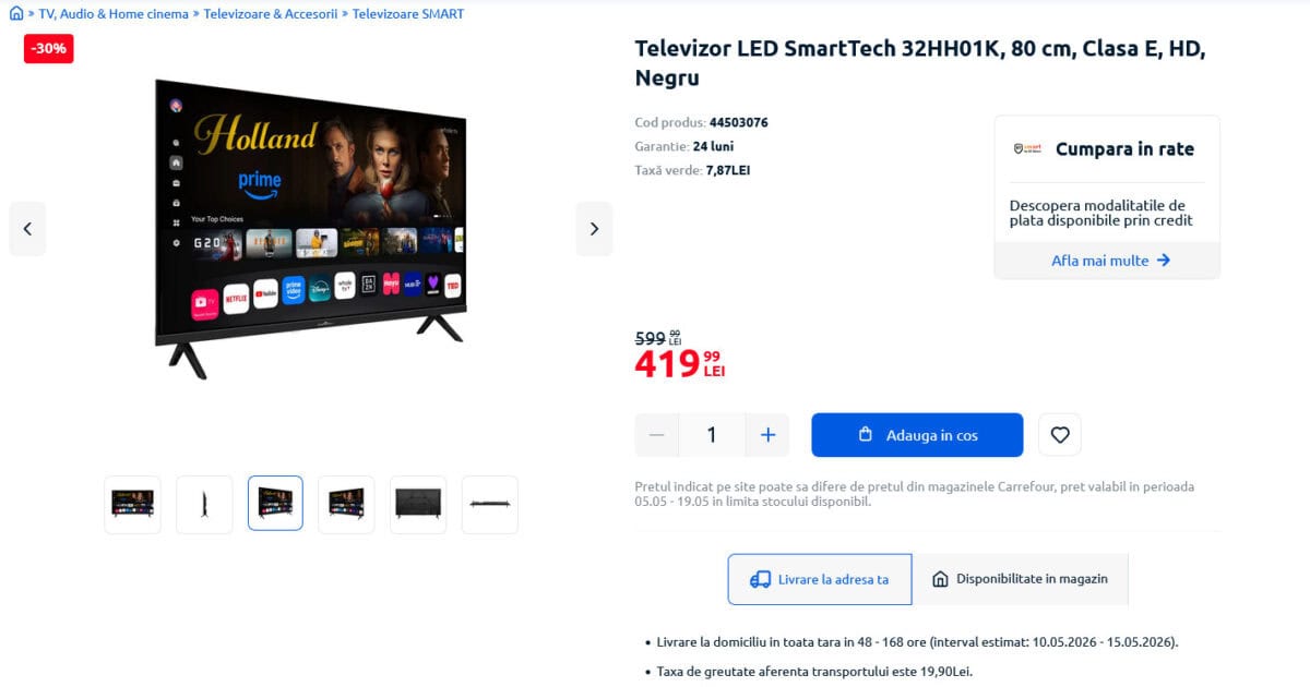 Oferta zilei: smart tv de buget cu diagonalÄ de 80 cm la doar 419,99 lei