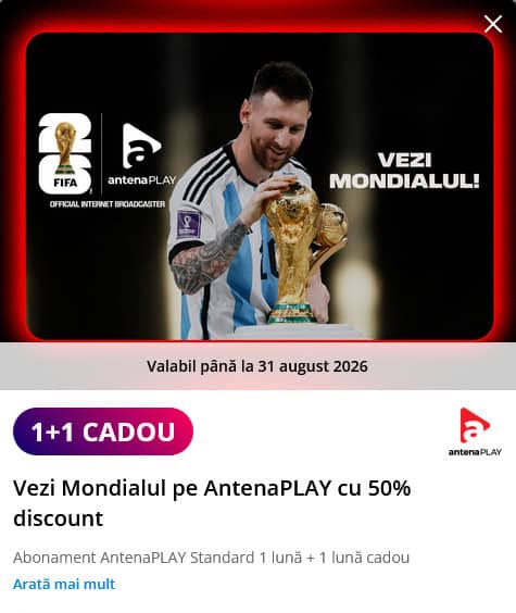Vrei sÄ vezi meciurile de la Campionatul Mondial de Fotbal 2026, analize, transmisiuni live Åi alt conÅ£inut dedicat? (iatÄ cum activezi 1 lunÄ + 1 lunÄ gratis pe AntenaPLAY dacÄ ai eMag Genius)