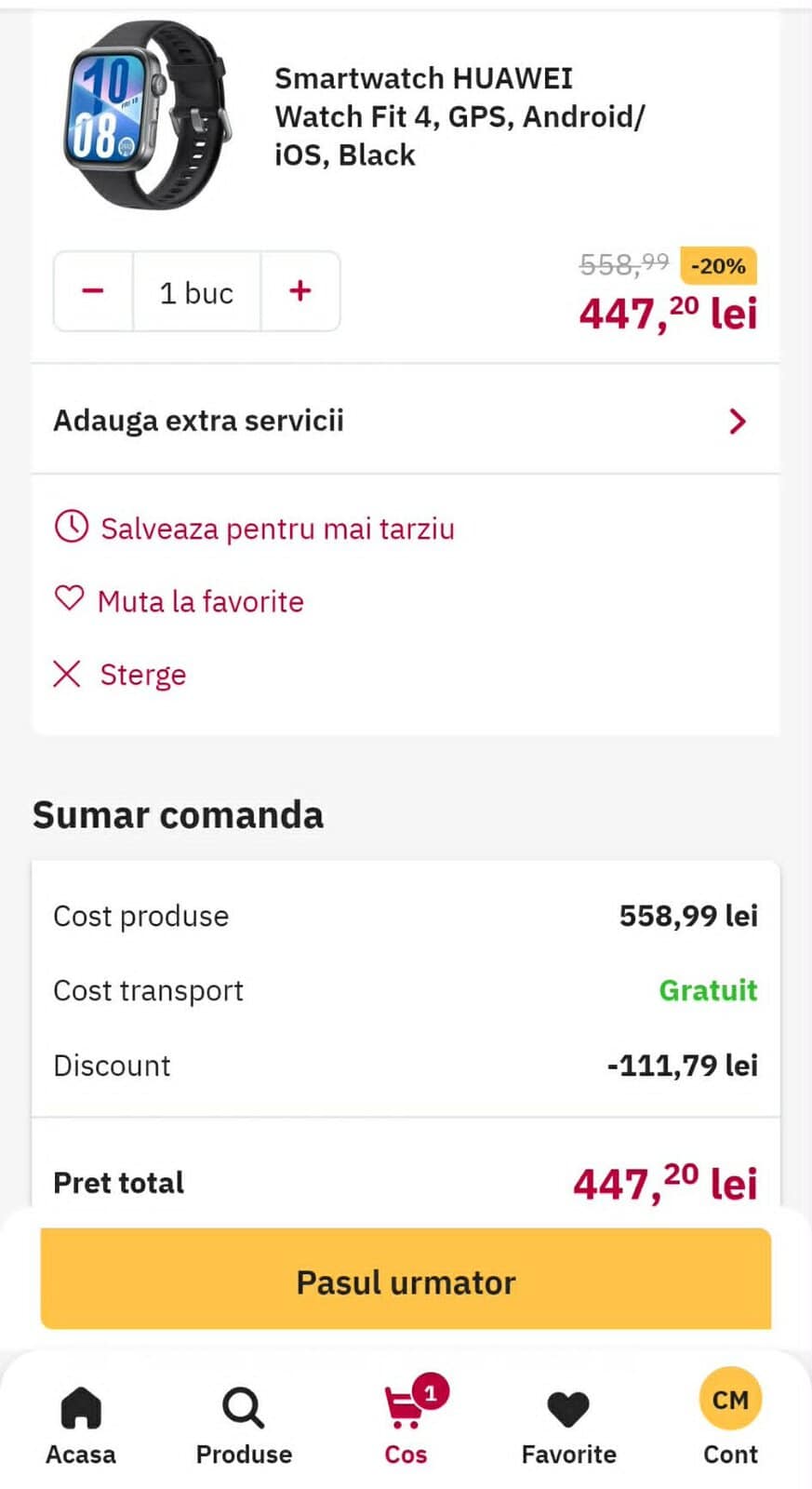 Oferta zilei: smartwatch Huawei Watch Fit 4 la super preÅ£ul de 447,20 lei (transport gratuit)
