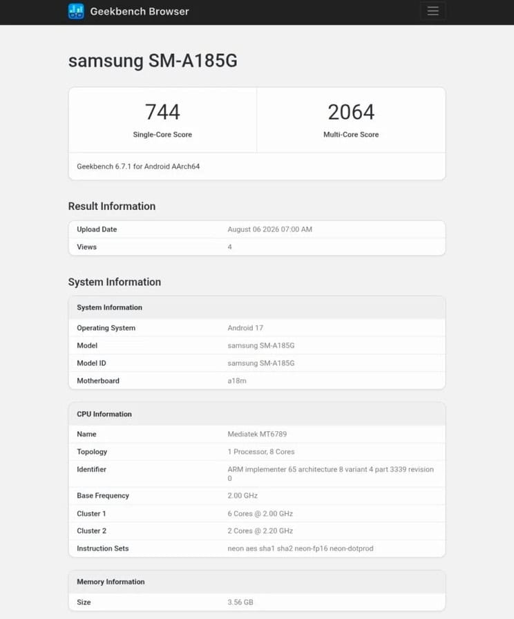 Samsung Galaxy A18 ar urma sÄ fie echipat cu 4 GB RAM Åi un procesor de buget lansat Ã®n 2022