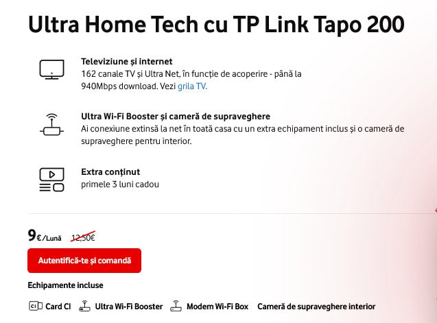 Vodafone renunÅ£Ä la abonamentul de internet fix Åi televiziune Vodafone Ultra Home Tech cu TP-Link Tapo C200
