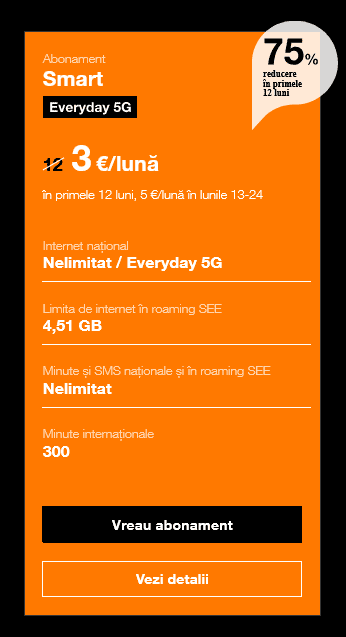 DacÄ vrei sÄ te portezi la Orange la abonamentul Smart de 3 euro / lunÄ Ã®n primele 12 luni, ai grijÄ cÄ existÄ douÄ mari limitÄri (viteza Åi internetul nelimitat care util este limitat)