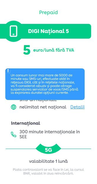 Digi Mobil oferÄ minute Åi SMS-uri naÅ£ionale nelimitate pe anumite oferte prepaid, dar considerÄ abuziv un consum prea mare Åi poate suspenda serviciile (iatÄ care este pragul)