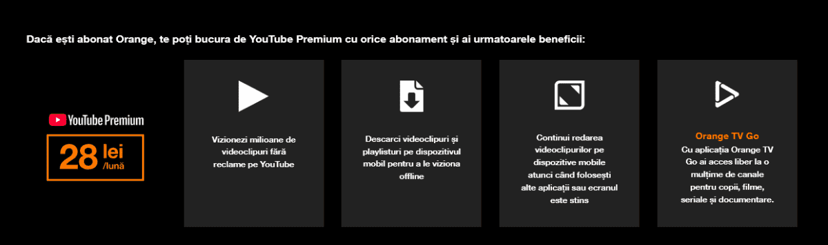 Orange nu a modificat Ã®ncÄ preÅ£urile, astfel cÄ dacÄ eÅti abonat al operatorului portocaliu, te poÅ£i abona mai ieftin la YouTube Premium