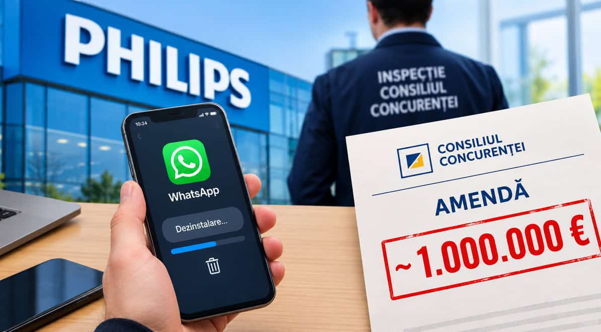 Philips RomÃ¢nia a fost amendatÄ de Consiliul ConcurenÅ£ei cu aproximativ 1 milion de euro, deoarece un angajat Åi-a dezinstalat WhatsApp-ul de pe telefonul de muncÄ chiar Ã®n timpul inspecÅ£iei
