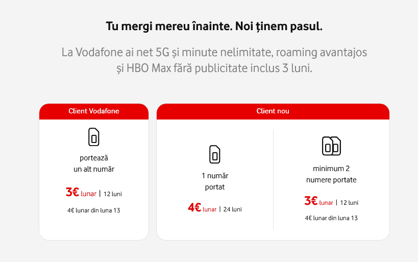 Vodafone te invitÄ la portare, de la 2 numere Ã®n sus costul abonamentului nelimitat fiind de doar 3 euro / lunÄ Ã®n primele 12 luni
