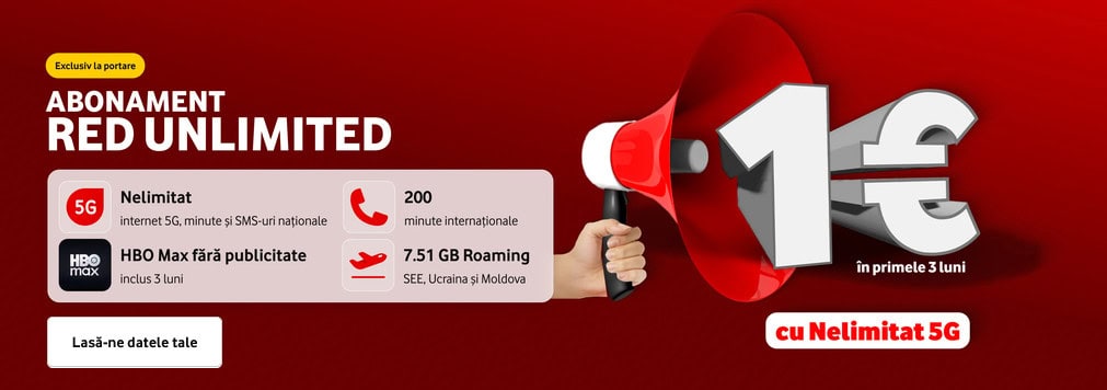 ContinuÄ lupta operatorilor la portare, iar Vodafone ne atrage acum cu 1 euro / lunÄ Ã®n primele 3 luni la abonamentul RED UNLIMITED cu totul nelimitat 5G Åi HBO Max inclus 3 luni